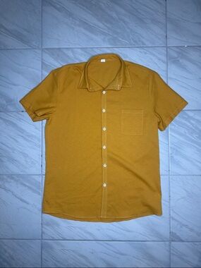 Short-Sleeve Mustard Button-Up Shirt